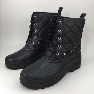Sperry Top Sider Gosling Rubber Rain Boot 7 Women Black Quilted Lined STS83693